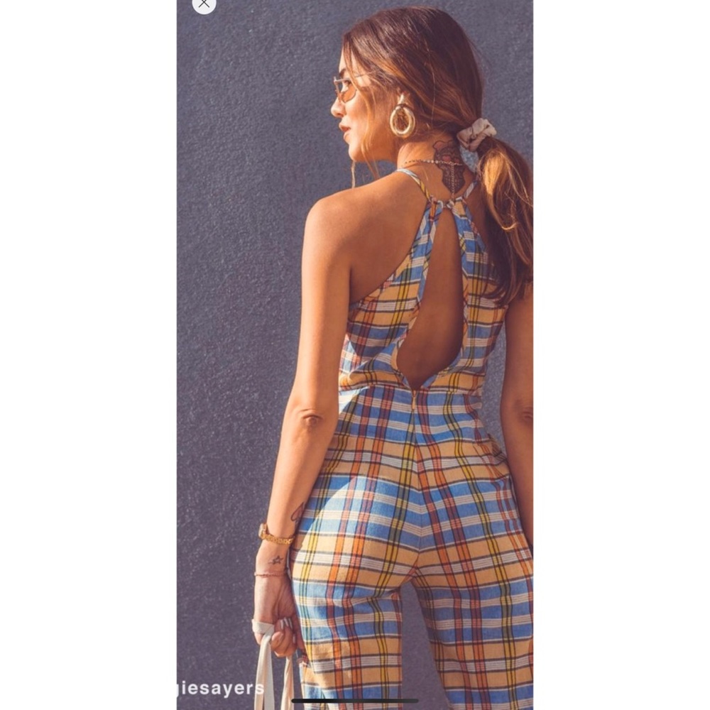 Plaid Jumpsuit w/ Keyhole Back